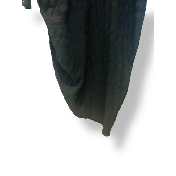 PrettyLittleThing Plus Sz 16 Black Long Sleeve Shirt Dress Ruched Hem Midi Maxi - Picture 11 of 15